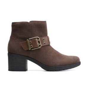 LAST CHANCE Clarks Suede Hollis Star Biker Ankle Boots Brown
